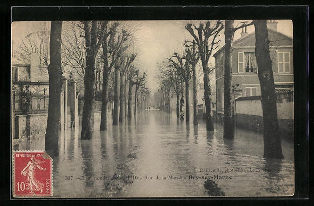 CPA Bry-sur-Marne, Inondations 1910, Rue de la Marne 1910