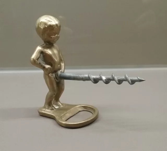 ANCIEN TIRE BOUCHON / DÉCAPSULEUR en BRONZE EROTIQUE MANNEKEN-PIS CORKSCREW