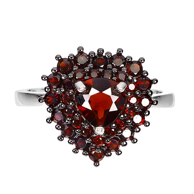 Unheated Heart Mozambique Garnet 6mm 925 Sterling Silver Ring Size 7