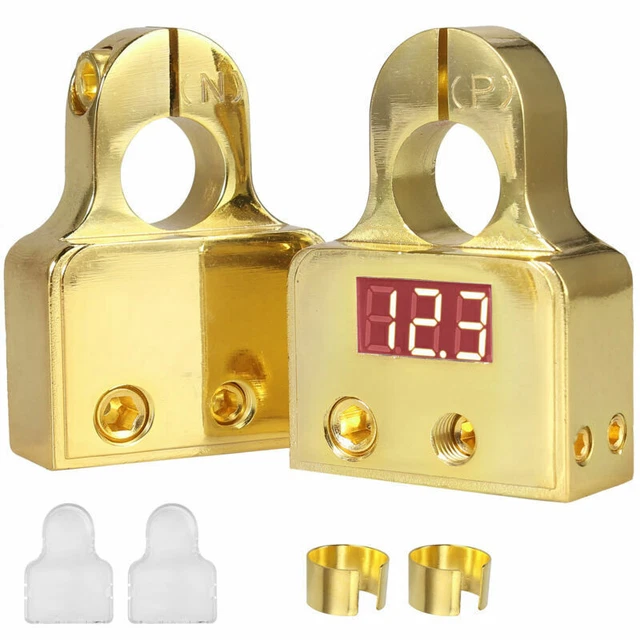 2*DIGITAL CAR BATTERY Terminal Connector LED Voltmeter 0/4/8/10 Gauge
