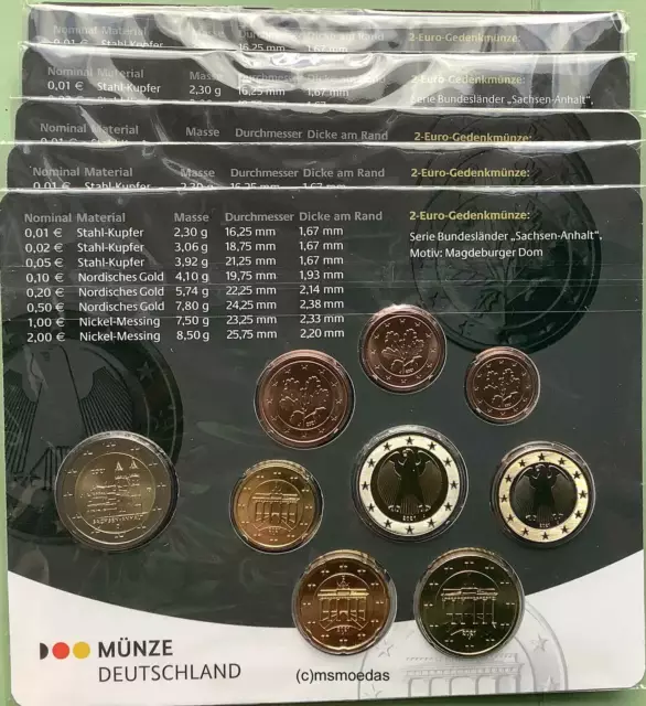 Deutschland Off. Euro KMS 2021 BU 1 Cent bis 2 Euro + 2 € cc 5 x Blister ADFGJ