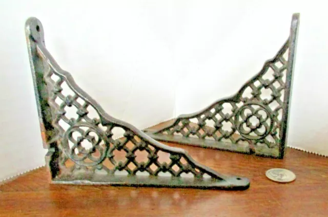 Antique Victorian BLACK CAST IRON Shelf Brackets - 4 3/4" x 3 5/8" - Fabulous!