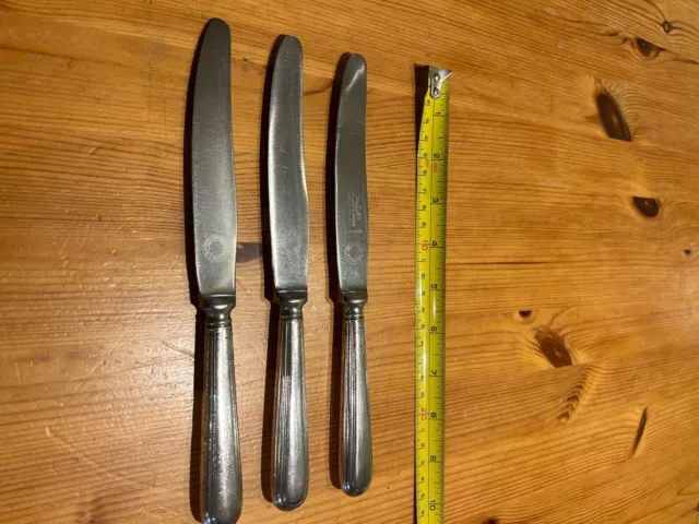 VINTAGE SILVER PLATED 3x dinner knives - UNION CASTLE LINE 1x Mappin Webb