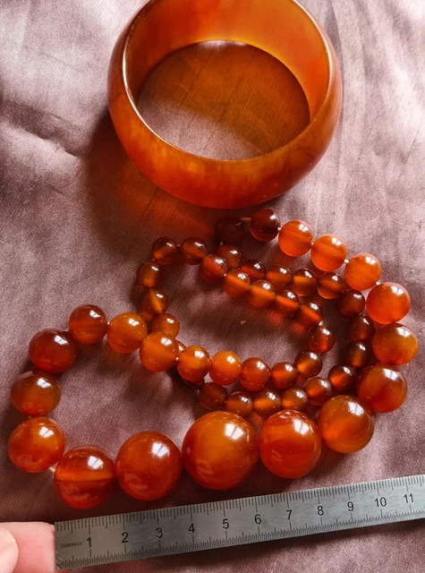 Collier Vintage En Perles De Bakélite Ambre Miel - Période Art Déco - Poids 55g - France