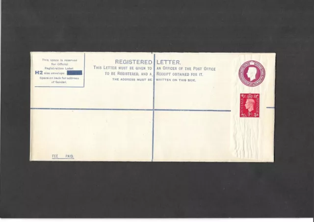 GB Postal Stationery 1940 KGVI 41/2d puce Registered Envelope size H2 H&B RP50