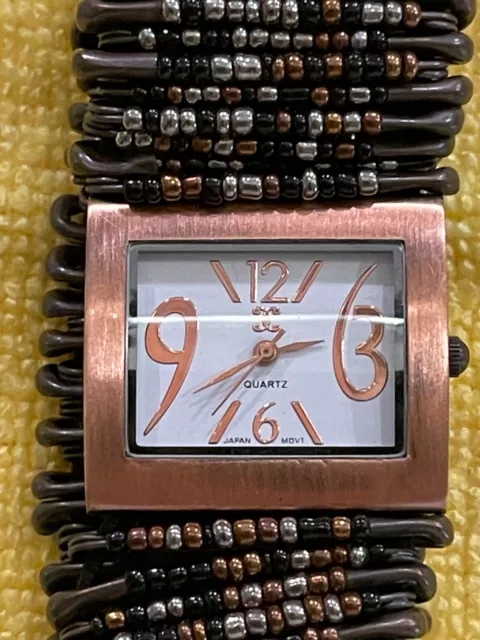 Charming Charlie Safety Pin Watch Rose Gold Tone Stretch Bracelet