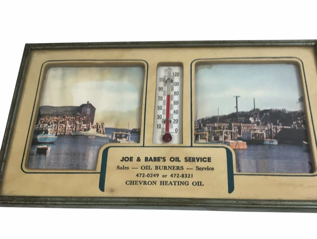 Vtg Advertising Thermometer Wall Plaque Joe and Babes Oil Service Chevron Ocean