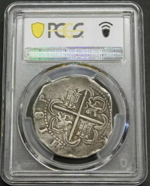 (1556-88) Philip Ii 8 Real Cob Pcgs Xf40 Sevilla Assayer D Spain Silver Colonial 2