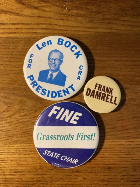 Vintage Political Pinback Buttons Advertising Style Lot of 3