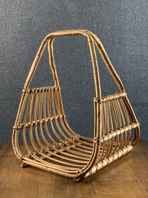 Mid Century Modern Italian Franco Albini Style Rattan Magazine Rack