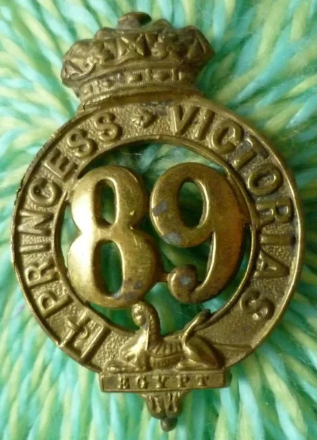 VICTORIAN 89th Princess Victoria's Glengarry Helmet Badge Brass ANTIQUE Org