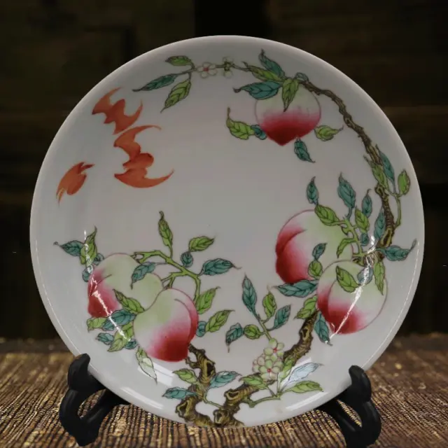 7.9" Collect Chinese Porcelain Animal Bat Longevity Peach Branch Plate