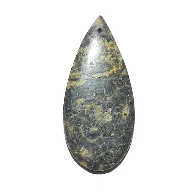 P1596 Leopardskin Jasper 46mm Flat Teardrop Gemstone Pendant Focal Bead 1pc