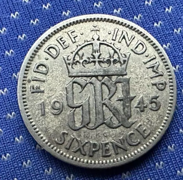 1945 UK 6 Pence Coin   .500 Silver  World Coin      #G99