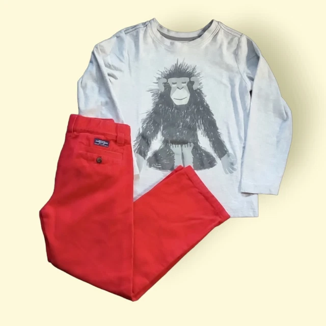 Tea Janie &Jack Mixed Brand Kids Outfit Sz 6 Red Curdoroy Chino Long Sleeve Tee