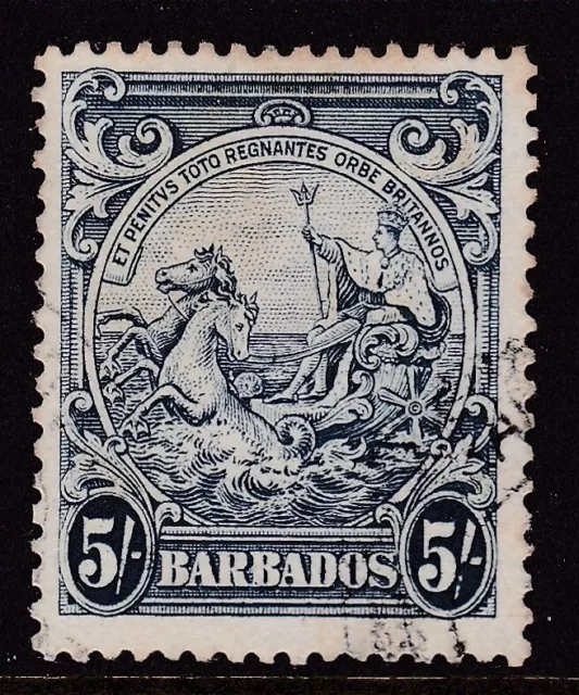 BARBADOS....  1938  5/- indigo  used