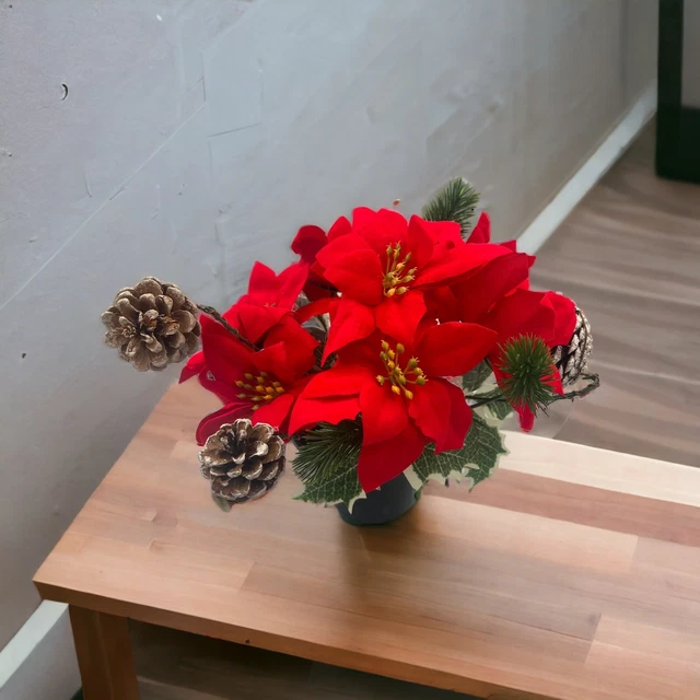 Quality Artificial Christmas  Arrangement Grave vase / Memorial / Crem Pot Red