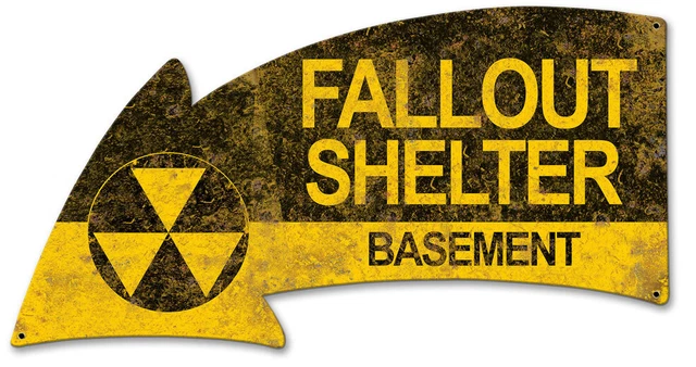 VINTAGE STYLE METAL SIGN Fallout Shelter Basement Arrow 26x14