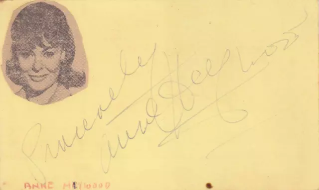 ANNE HEYWOOD Signed  on 3X5  Index Card Actress/The Fox COA