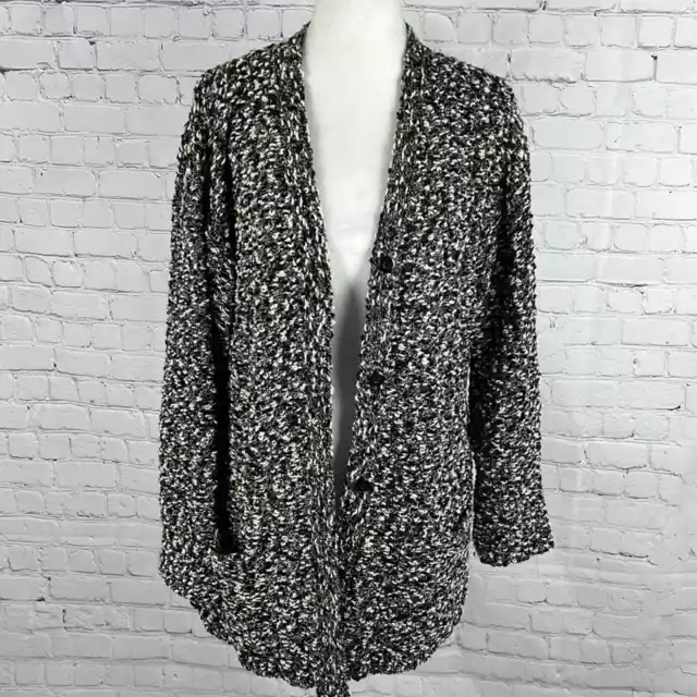 Classiques Entier Black & Cream Wool Cardigan | Button Front | Pockets | Size L