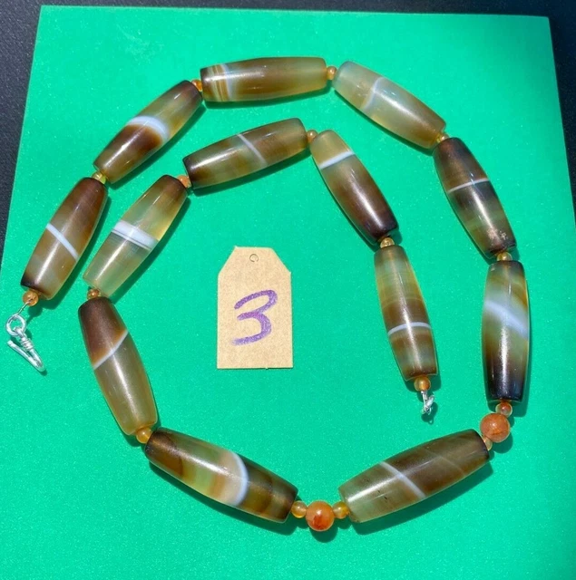 Old Ancient Antique South East Asian Cambodian Banded Agate Beads Necklace