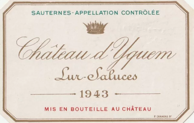 1 Etiquette Chateau d' Yquem 1943 SPECIMEN