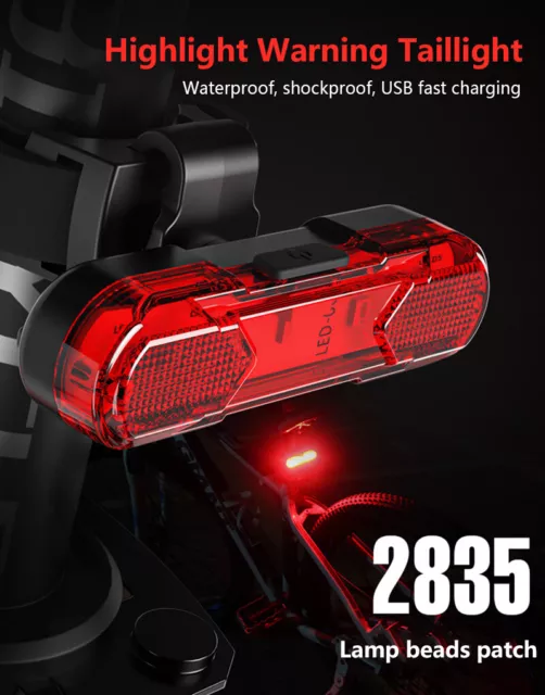 LED Bike Tail Light USB Rechargeable Bicycle Safety Cycling Warning Rear Lamp