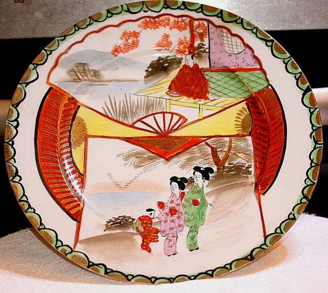 Antique Hand-Painted Japanese Porcelain 3x plates ~ Female Figures in Landscape