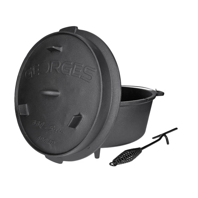 BBQ Dutch Oven 4,5L - 13,9L mit Füße Deckelheber eingebrannt Feuertopf Schmortpf