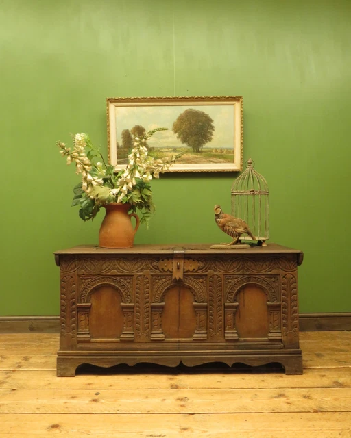 Antique 18th Century Oak Coffer with Ornate Arcading