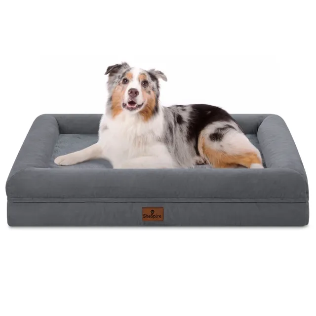 SheSpire Orthopedic Memory Foam Bolster Dark Gray Large Dog Bed Removable Cover