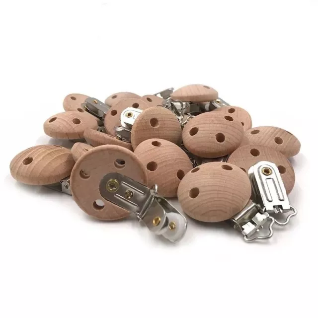 Round Wooden Baby Clip Pacifier Small Baby Wood Beech Diy Pacifier Clips 20pcs