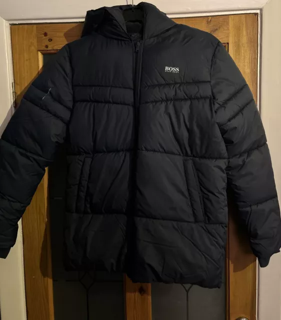 Hugo Boss gerippte Jacke 16 Jahre Kinder Jungen marineblau gepolstert Kapuze brandneu mit Etikett £160