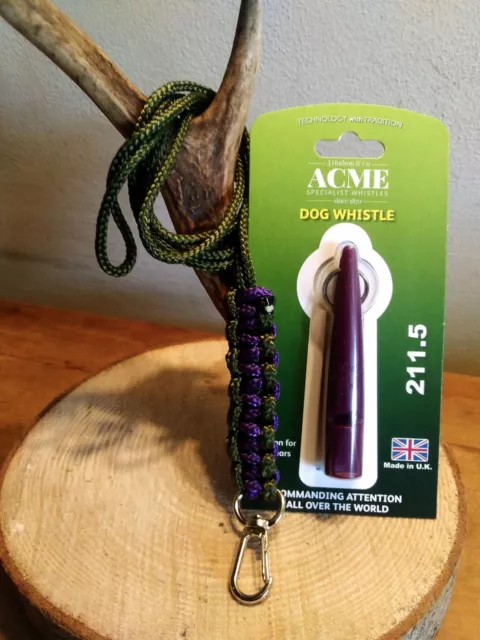 PURPLE ACME 211.5 whistle with Handmade gundog lanyard for Hunting, Shooting