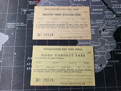1944 Enlisted & Good Conduct Pass Unissued Fort Bliss Texas World War 2 WW2