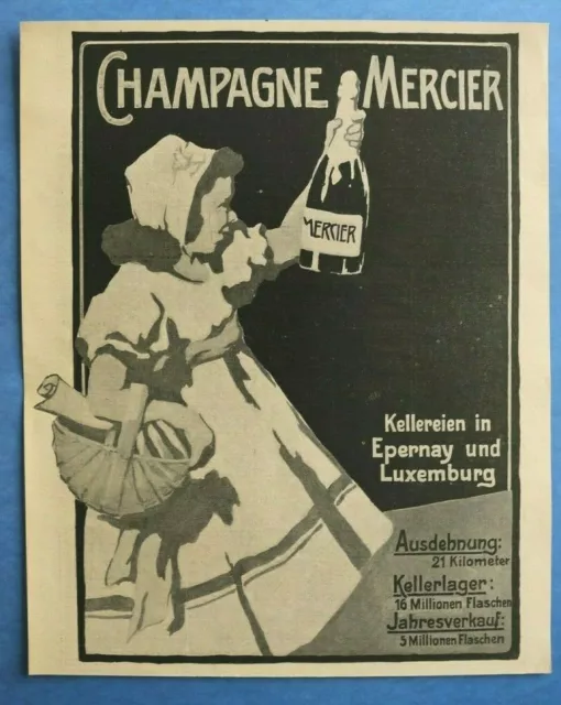 Ju1l) Reklame Champagne Mercier 1905 Epernay Luxembourg Mädchen Werbung 21x26