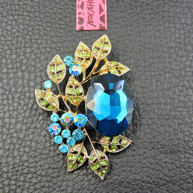 Betsey Johnson Hot Blue Bling Flower Rhinestone Crystal Charm Brooch Pin Gift