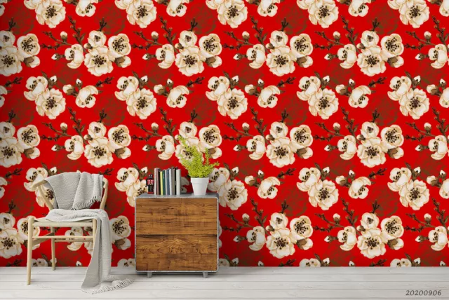 3D Vingate Red Plum Floral Self-adhesive Removable Wallpaper Murals Wall 295