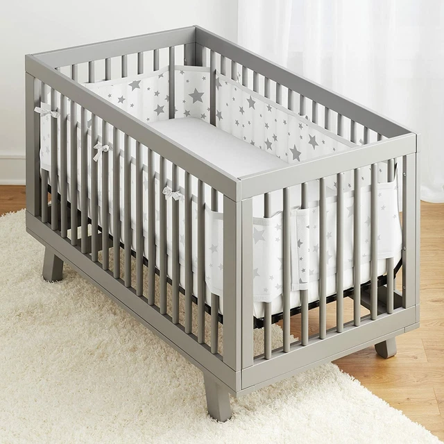 Breathable Mesh Crib Liner Four-Sided Slatted and Solid Back Cribs-Anti-Bumper