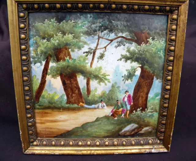 2 ANTIQUE ART TILES Austrian Hand Painted Framed Pair - 19th Century beautiful