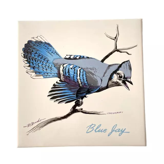 ScreenCraft Ceramic Tile of Blue Jay Wall Hanging Décor Trivet Cork Back ~ 6"x6"