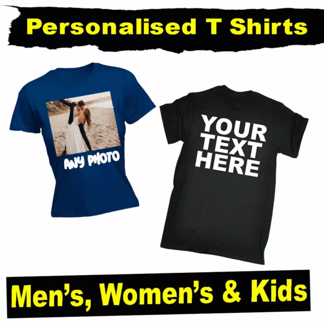 PERSONALISED T-Shirt - CUSTOM TEXT T Shirt tee Plain Shirts lot Mens Womens Kids