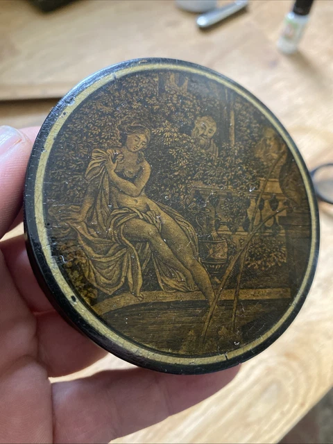 Antique 19th C Papier Mache Snuff Box Erotic RisquÉ Signed German 