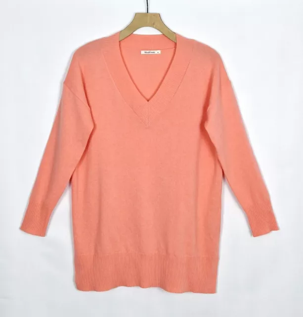 Woolovers Peach Pink Merino Wool Cashmere V Neck Longer Length Jumper M 12/14