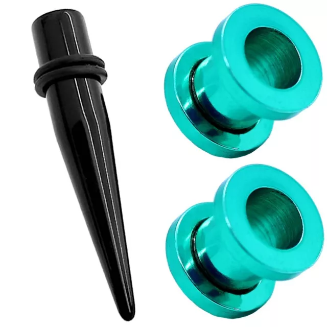 3er Set 1x Dehnstab 2x Flesh Tunnel Grün Plug Expander Piercingschmuck Edelstahl