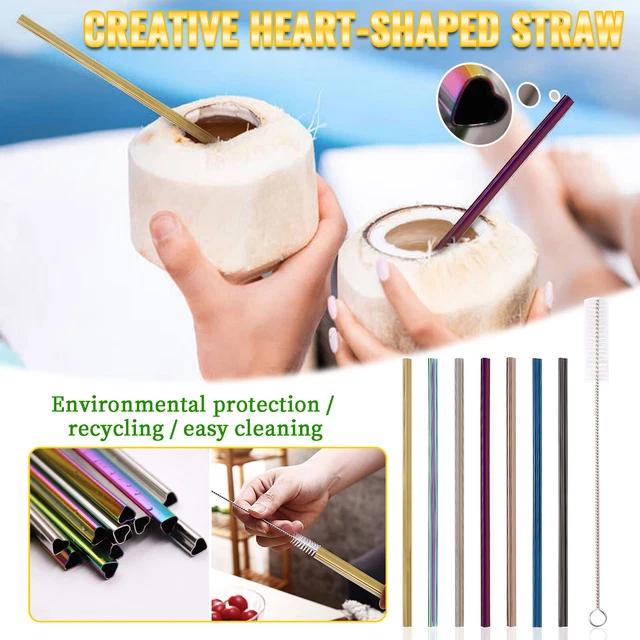 Metal Drinking Straws Heart Shaped Reusable Straight Drinks Straws
