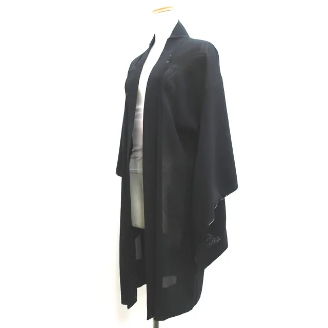 9049D1 Silk Vintage Japanese Kimono Haori Jacket See-Through Curling Wave Long