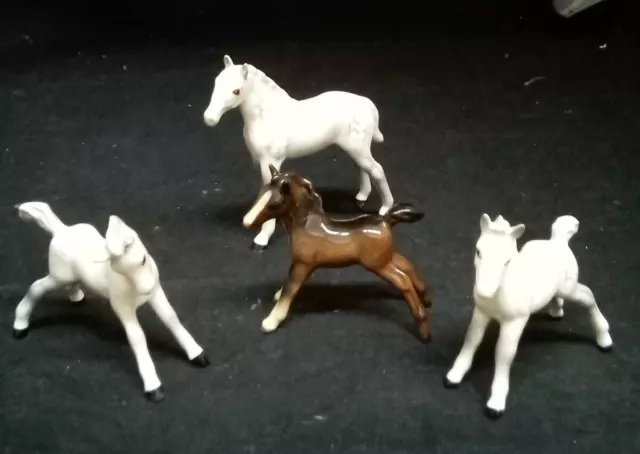 4 Vintage Beswick England Foals White Grey Dapple Brown Arab Stallion Horse