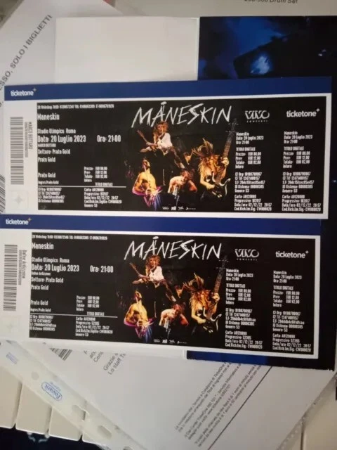 2 Biglietti Måneskin PIT Prato GOLD -  Stadio Olimpico- Roma  20 Luglio 2023