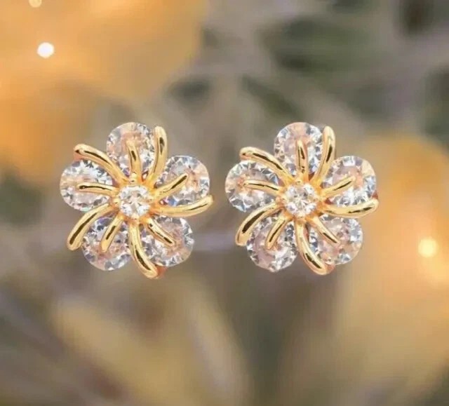 2 Ct Round Cut Simulated Diamond Flower Stud Earring 14K Yellow Gold Plated